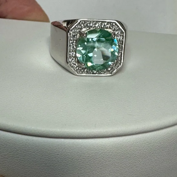 925 Green Spinel Men’s Ring - Picture 5 of 12